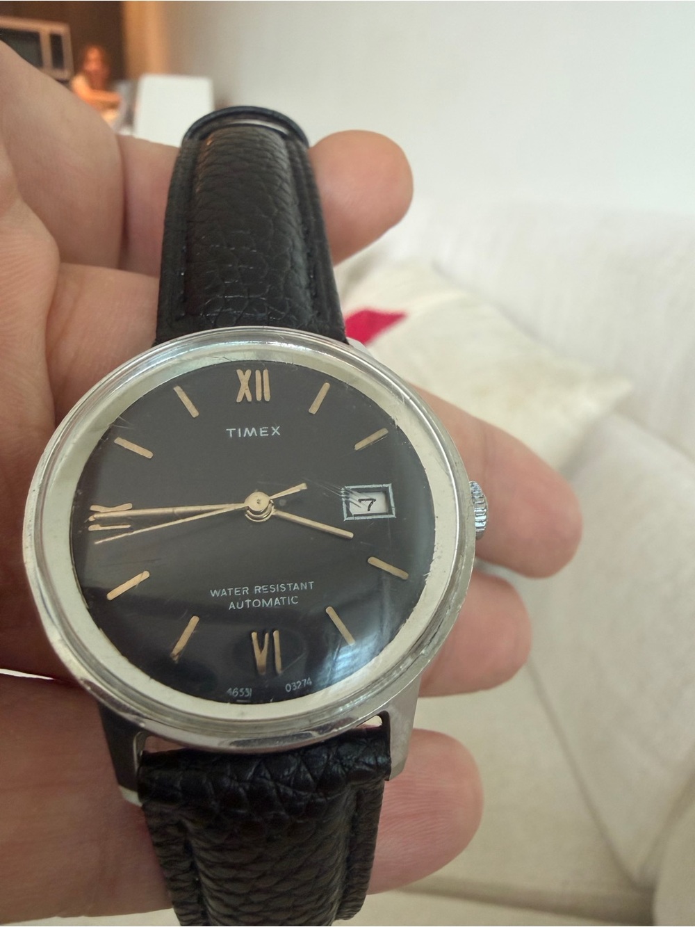 Vintage Timex Black Dial Watch 1974 works great, keeps time perfectly